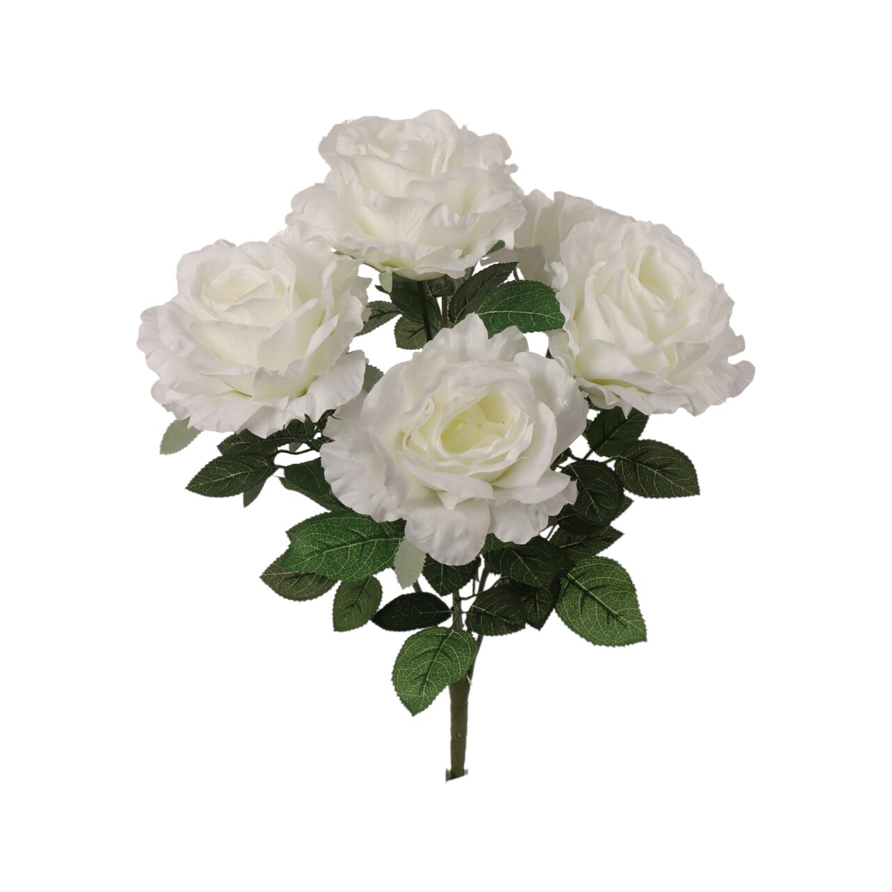 20" White Artificial Rose Bushes, Set of 6 - 7 Silk Flowers with Lush Foliage, Indoor/Outdoor Use, Perfect for Home, Weddings & Events - Year-Round Elegance, Floral Home by Artificial Flowers